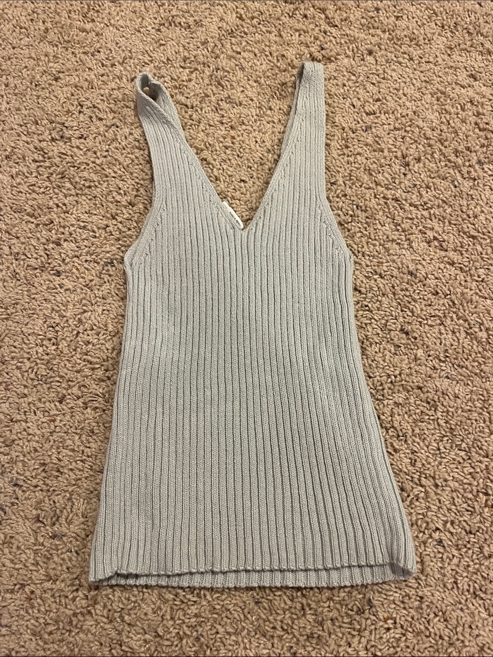 Essentials Ribbed V-Neck Tank Top - Sage - Picture 3 of 3